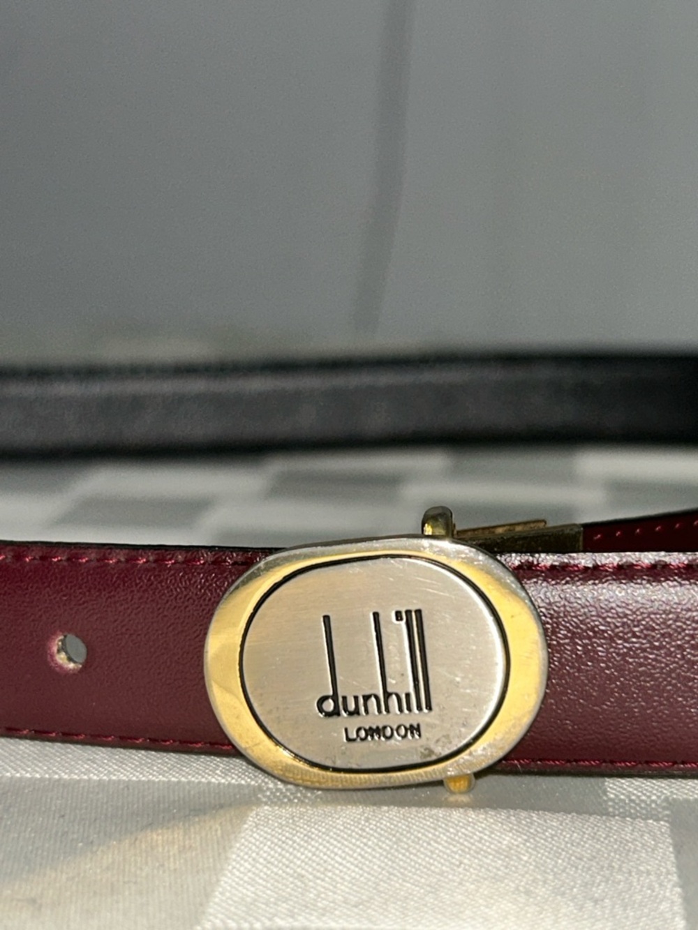Dunhill Deep Burgundy Leather Belt with Two-Tone Logo Buckle